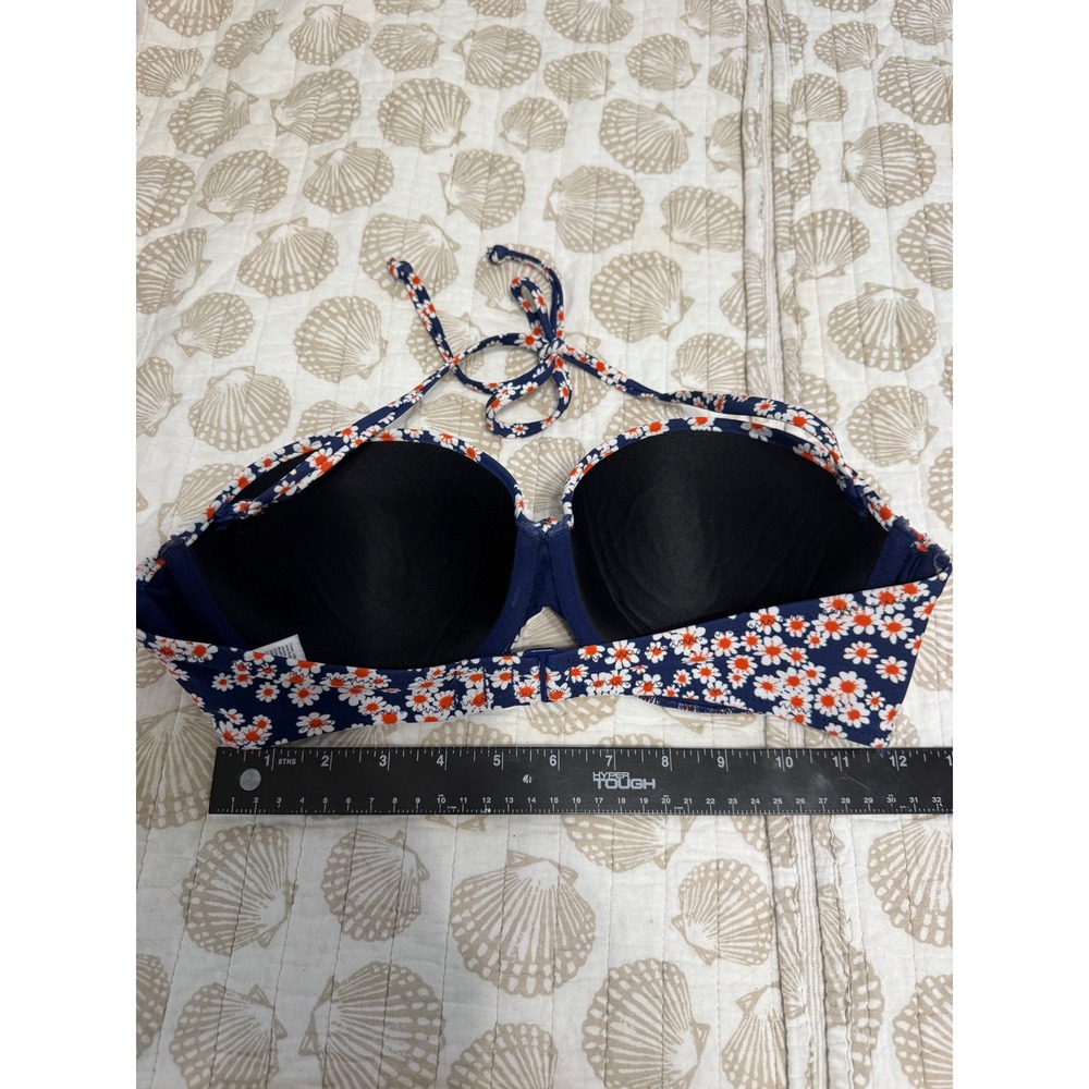 Old Navy Womens Navy Blue Orange Daisy Floral Bandeau Halter Bikini Top‎ Medium - Picture 4 of 9